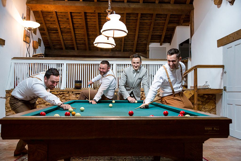 Groom & bestmen in the billiard room